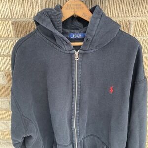 Polo Ralph Lauren Men's 2XLT Tall Fleece Hoodie Black w/ Red Pony No Drawstring